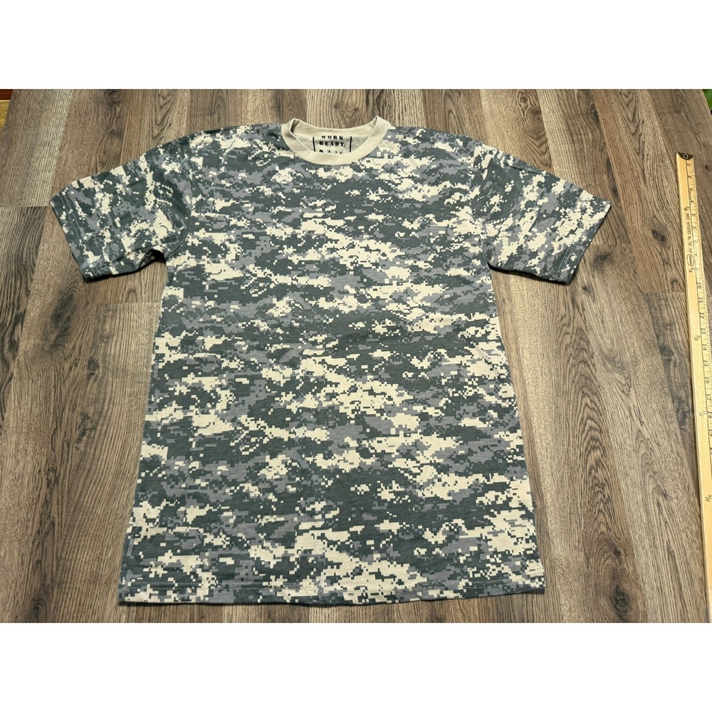 Work Ready Shirt Men's Medium Green Brown Camouflage Crewneck Short Sleeve Shirt
